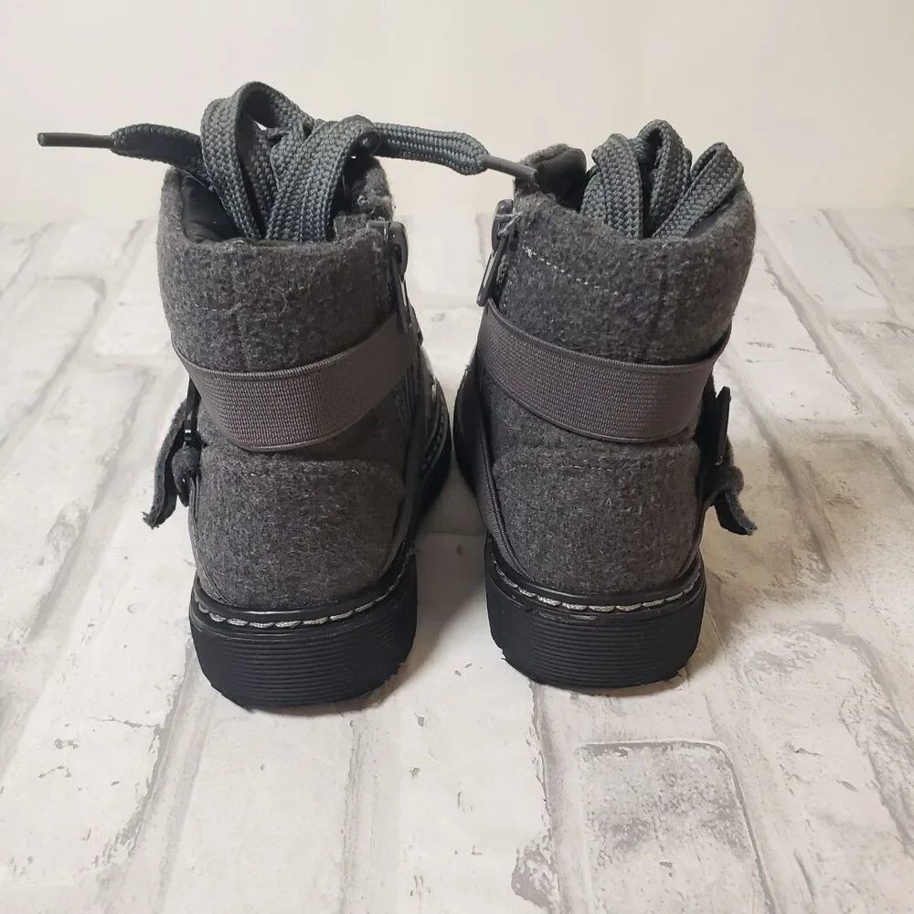 Black and Grey Girls Toddlers Hoo Strap and Zipper Boots